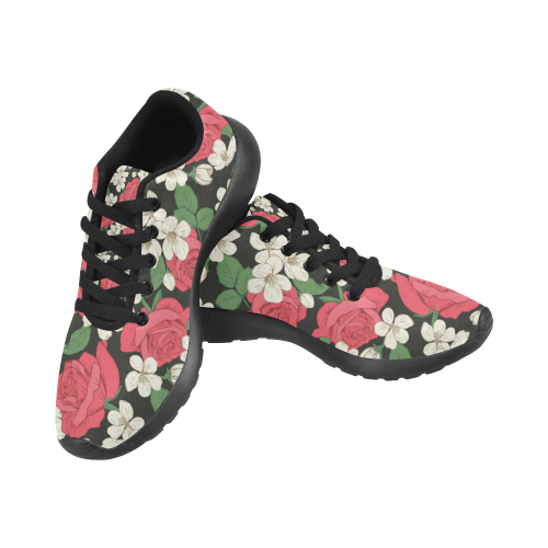 Pink, White and Black Floral Men's Running Shoes/Large Size (Model 020)