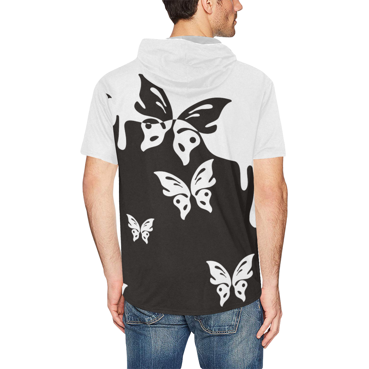 Animals Nature - Splashes Tattoos with Butterflies All Over Print Short Sleeve Hoodie for Men (Model H32)