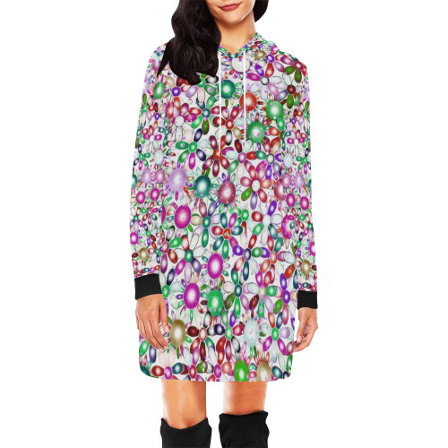 Vivid floral pattern 4181A by FeelGood All Over Print Hoodie Mini Dress (Model H27)