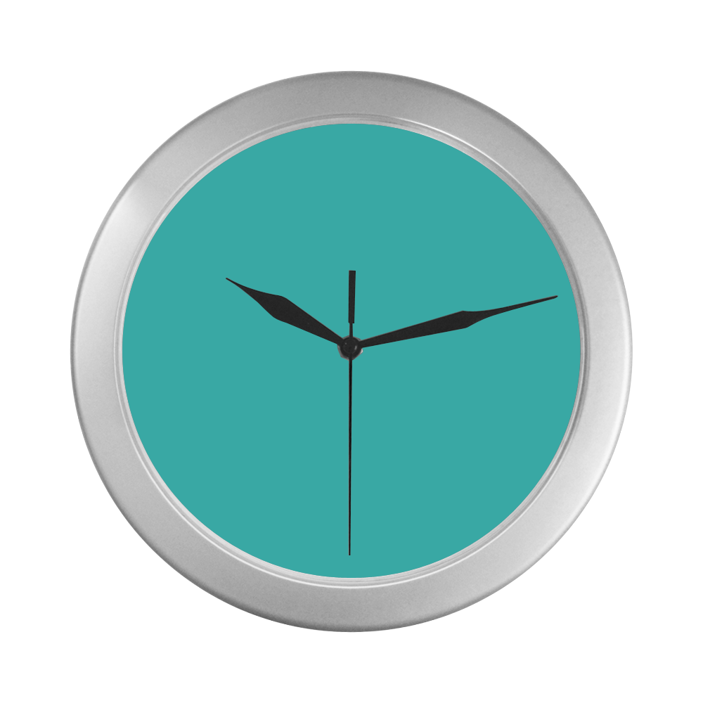 color medium turquoise Silver Color Wall Clock