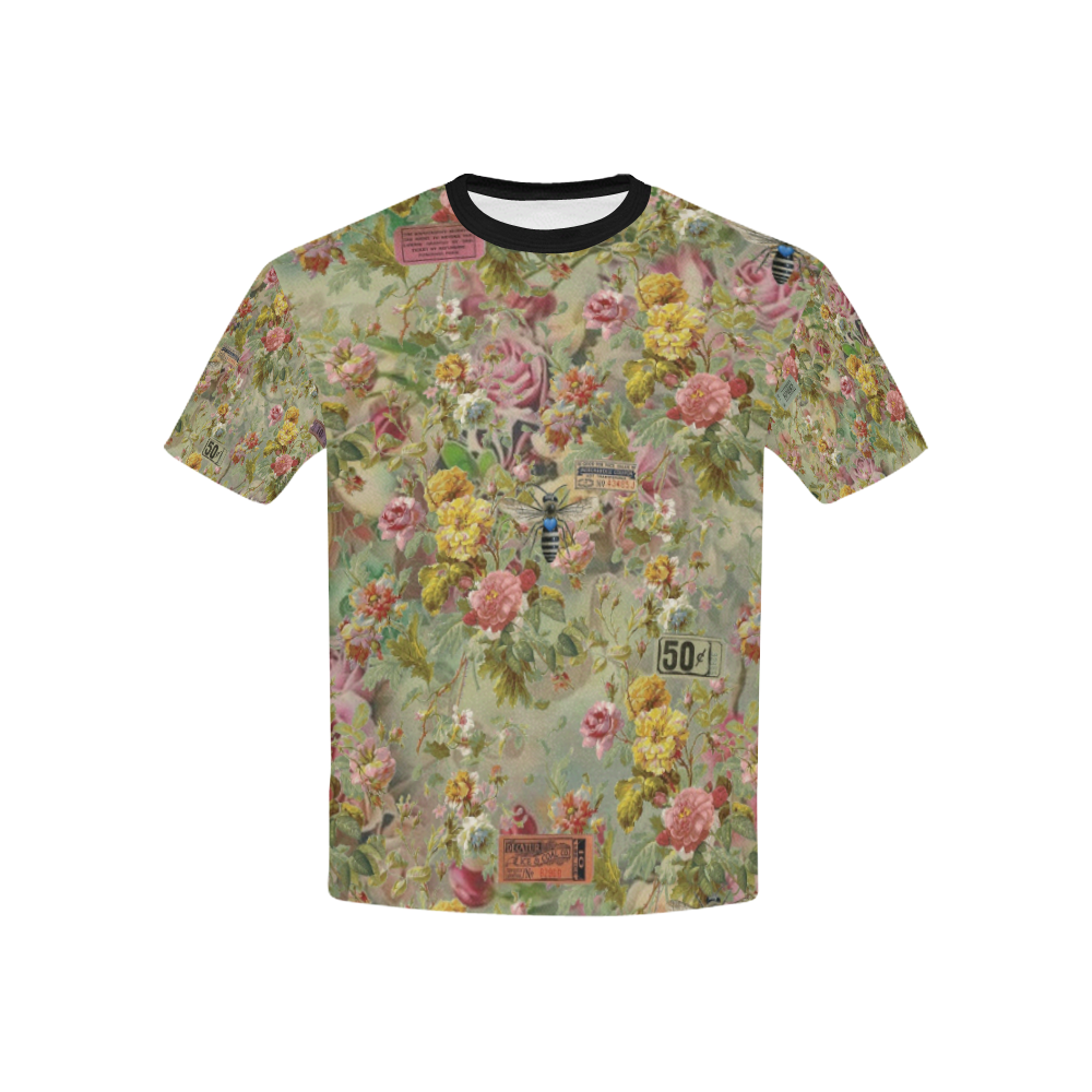 Flower Festival Kids' All Over Print T-Shirt with Solid Color Neck (Model T40)