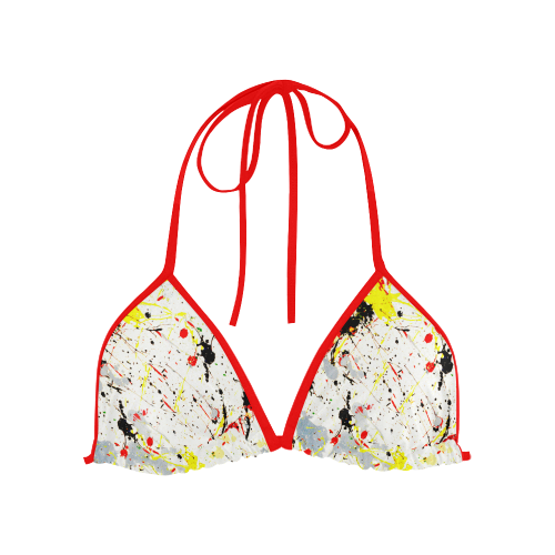 Yellow & Black Paint Splatter (Red Straps) Custom Bikini Swimsuit Top