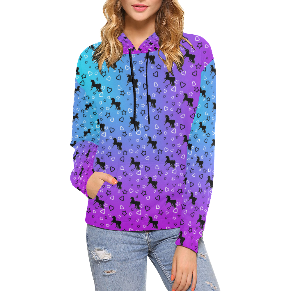 White Unicorn Pattern (Blue & Pink) All Over Print Hoodie for Women (USA Size) (Model H13)