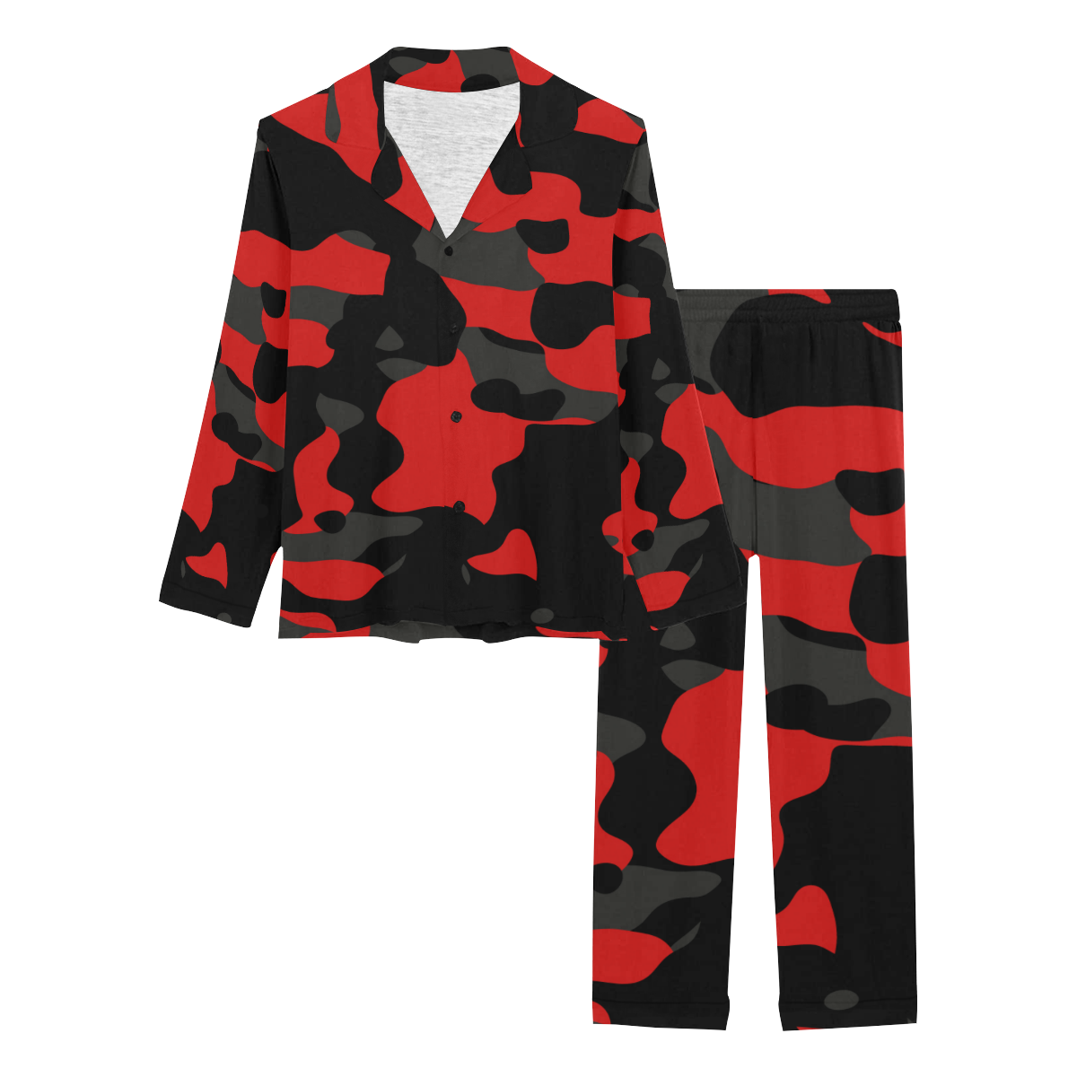 Red and Black Camo Women's Long Pajama Set