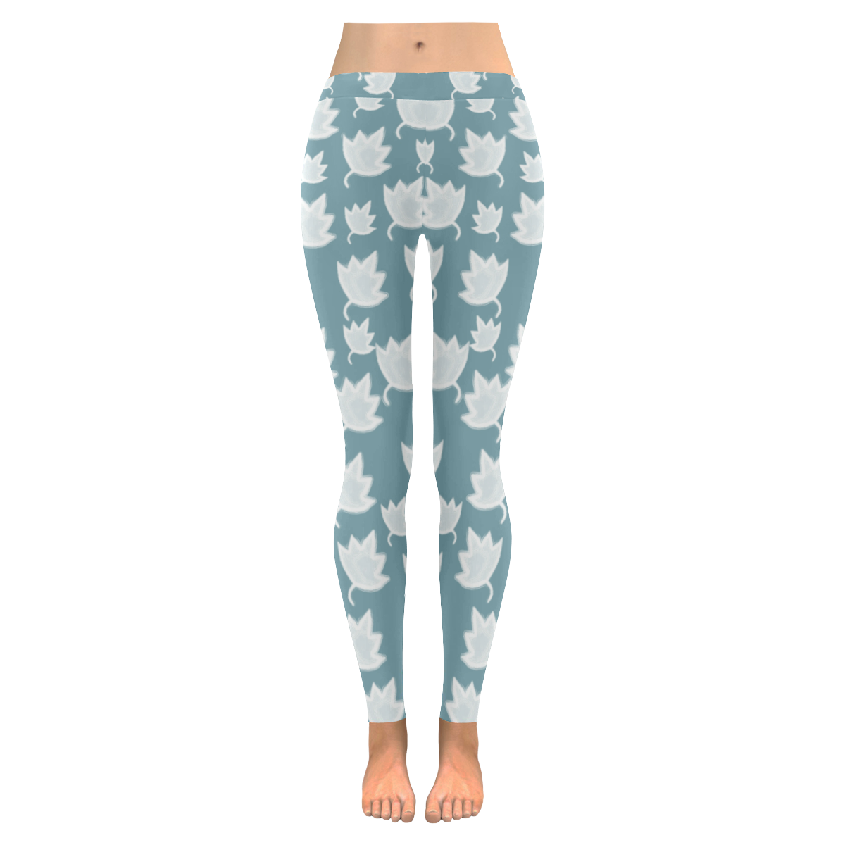 leaves on color ornate Women's Low Rise Leggings (Invisible Stitch) (Model L05)