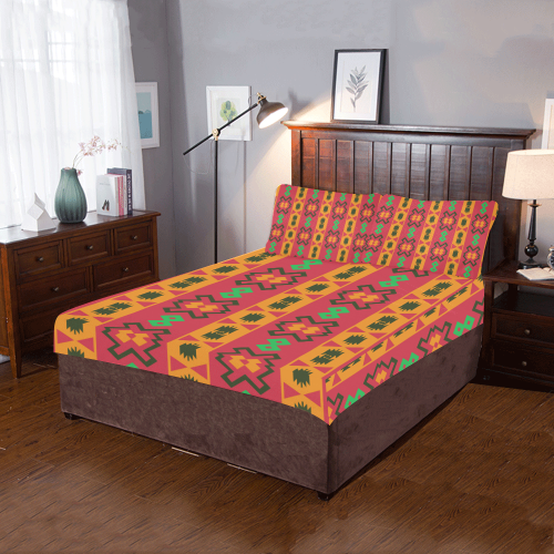 Tribal shapes in retro colors (2) 3-Piece Bedding Set
