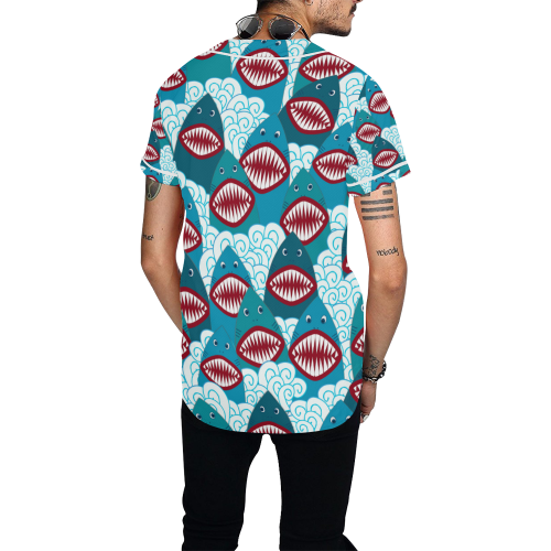 Angry Sharks All Over Print Baseball Jersey for Men (Model T50)