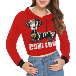Doxi Luv Red 2 All Over Print Crop Hoodie for Women (Model H22)