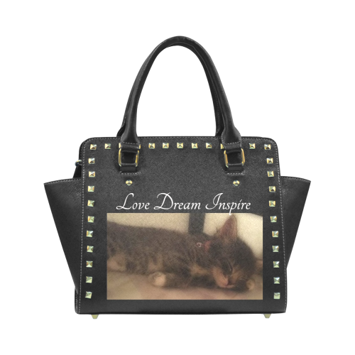 Black: Sleeping Cat #LoveDreamInspireCo Rivet Shoulder Handbag (Model 1645)