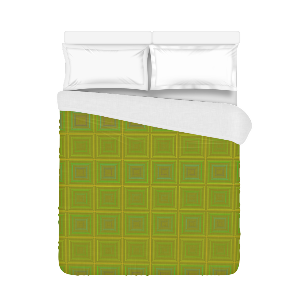 Olive green gold multicolored multiple squares Duvet Cover 86"x70" ( All-over-print)