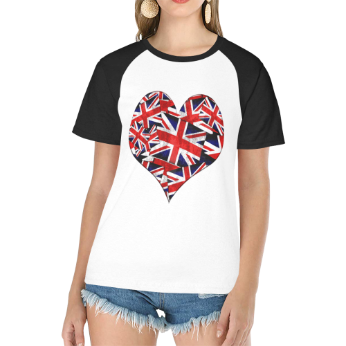 Union Jack British UK Flag Heart Women's Raglan T-Shirt/Front Printing (Model T62)
