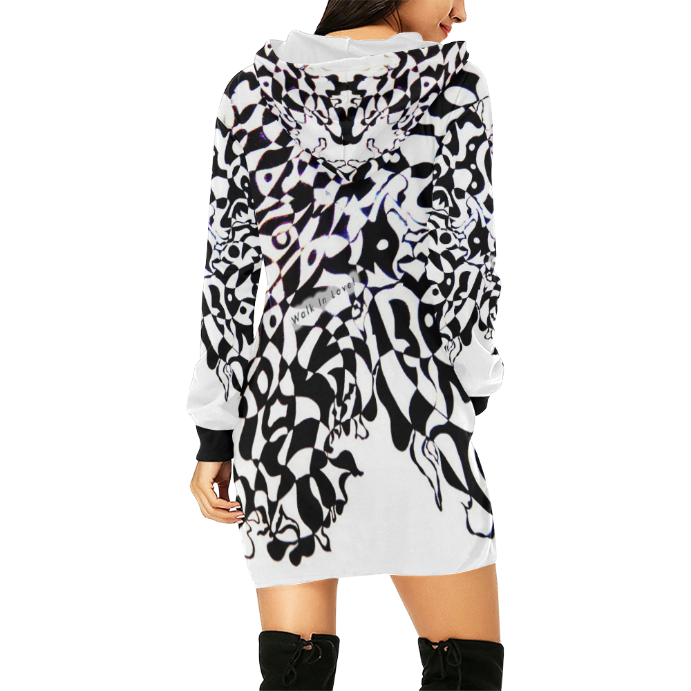 su.whd. Twisted contrastLI All Over Print Hoodie Mini Dress (Model H27)