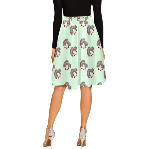 kawaii dougnut green pattern Melete Pleated Midi Skirt (Model D15)