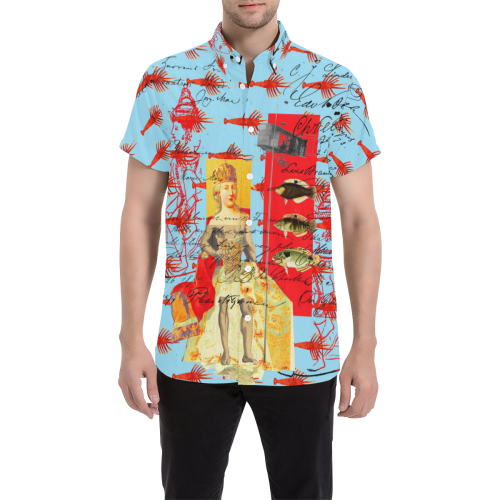 THE SHOWY PLANE HUNTER AND FISH IV Men's All Over Print Short Sleeve Shirt (Model T53)
