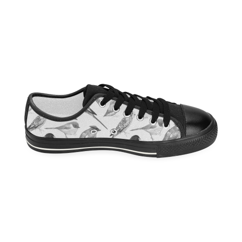 Black and white birds sketch Women's Classic Canvas Shoes (Model 018)