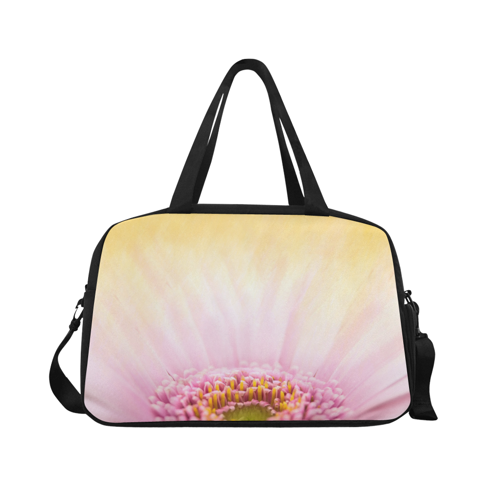 Gerbera Daisy - Pink Flower on Watercolor Yellow Fitness Handbag (Model 1671)