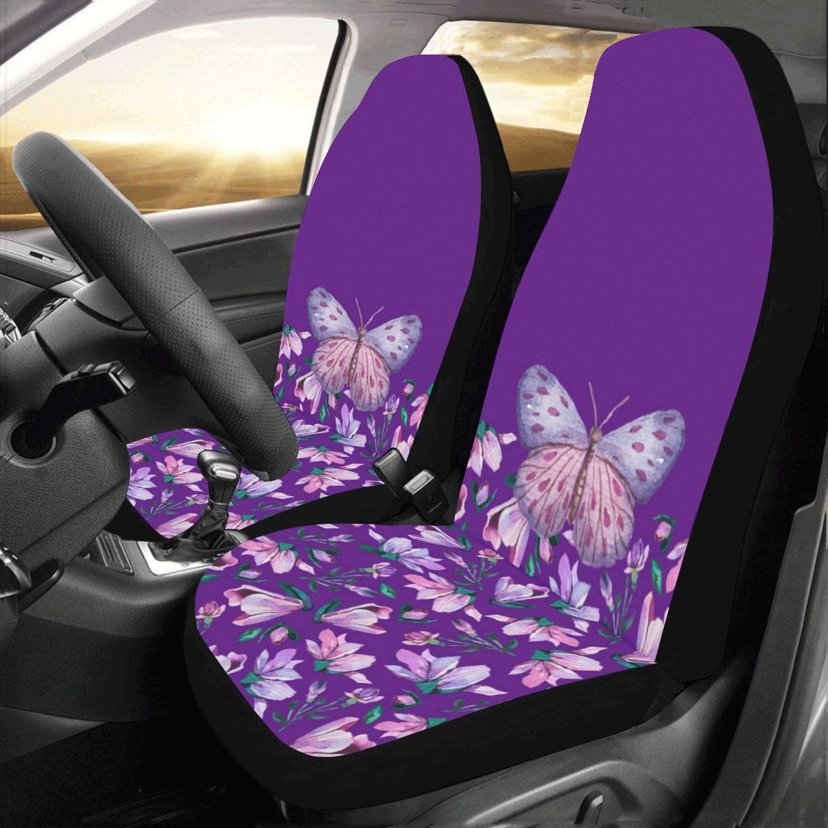 Purple Spring Butterfly Car Seat Covers (Set of 2)
