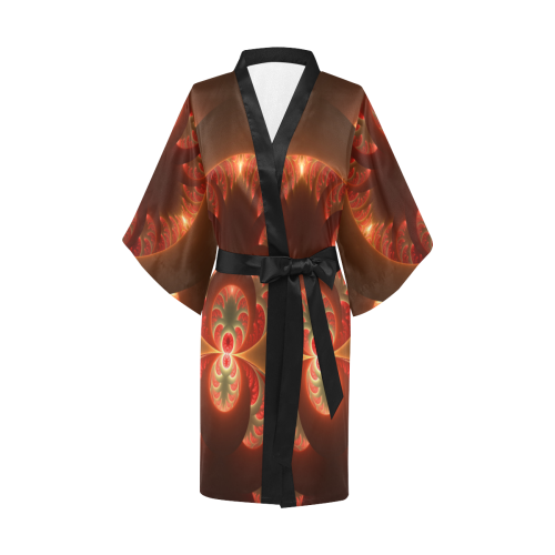 Magical Luminous Red Orange Modern Abstract Fractal Art Kimono Robe