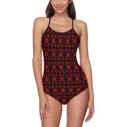 Abstract Flowing * Red on Black Strap Swimsuit ( Model S05)