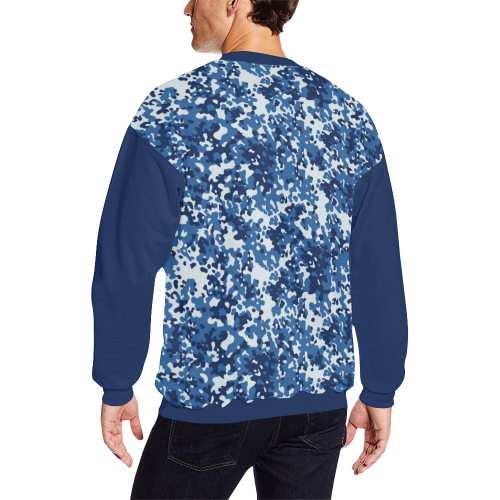 Digital Blue Camouflage  (Vest Style) Blue Men's Oversized Fleece Crew Sweatshirt/Large Size(Model H18)