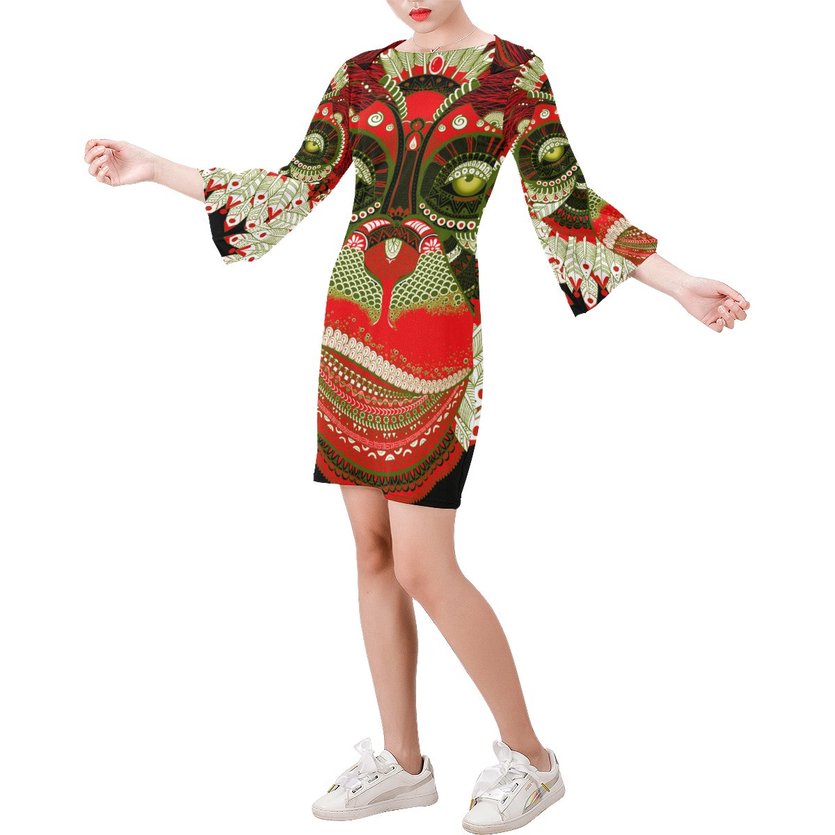 Monkey Sugar Skull Bell Sleeve Dress (Model D52)