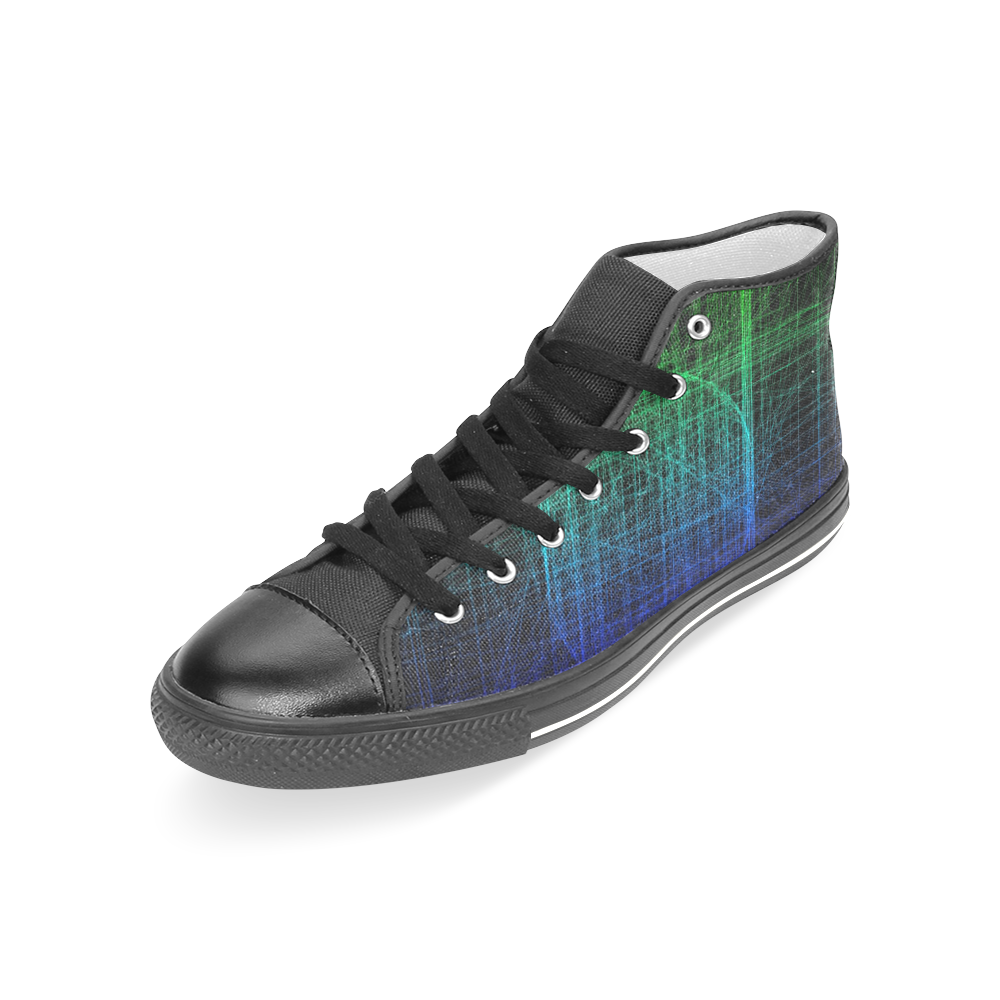 Blue and Green Retro Glitch Women's Classic High Top Canvas Shoes (Model 017)