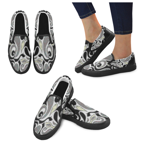 abstract swirl doodle in black trim Slip-on Canvas Shoes for Men/Large Size (Model 019)