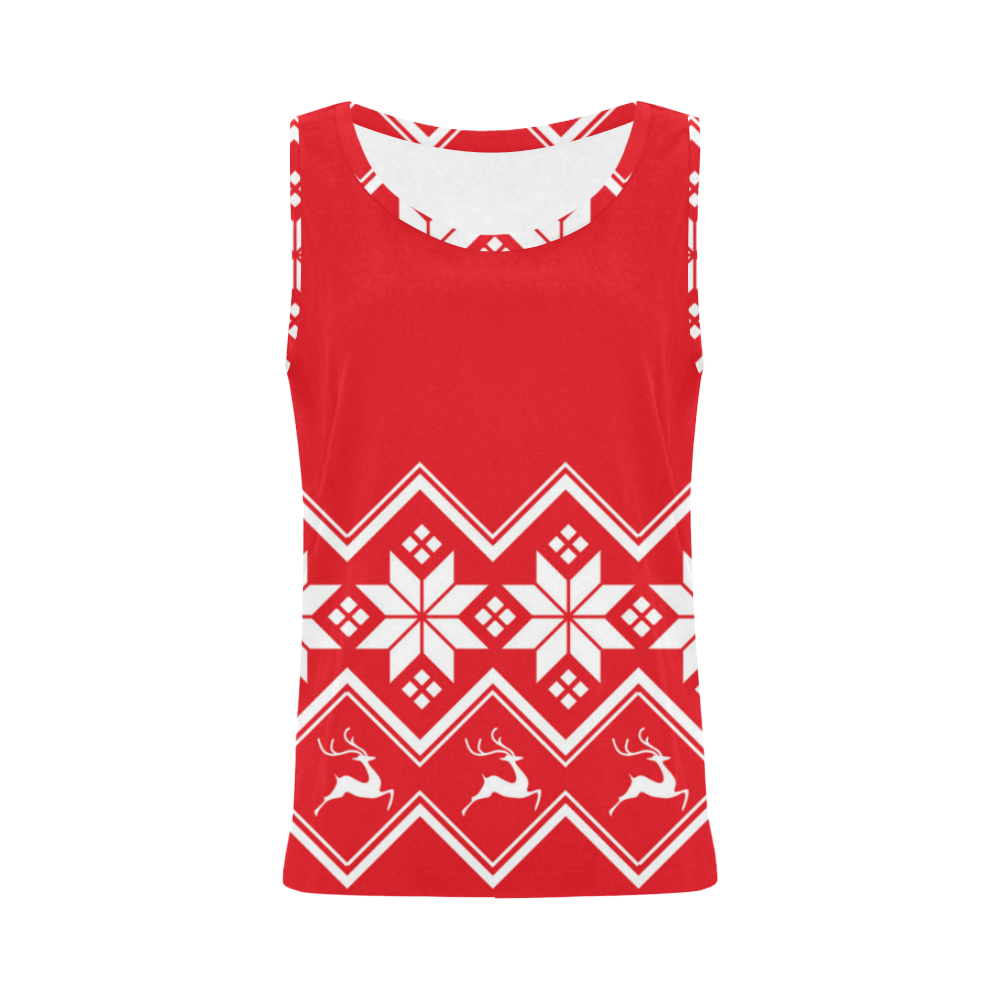 Christmas Reindeer Snowflake Red All Over Print Tank Top for Women (Model T43)