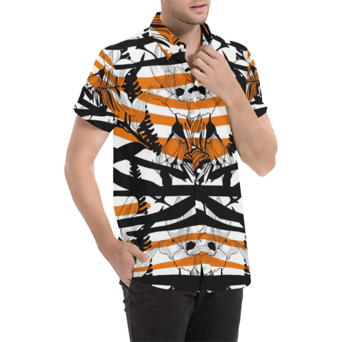 Floral Tiger Print Men's All Over Print Short Sleeve Shirt/Large Size (Model T53)