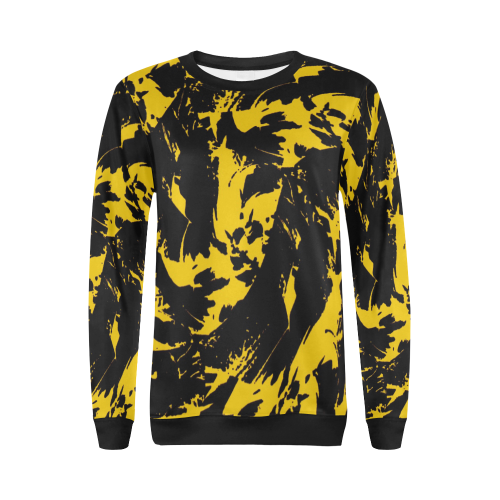 Black and Yellow Paint Splatter Graffiti All Over Print Crewneck Sweatshirt for Women (Model H18)