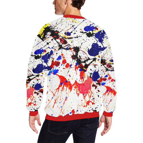 Blue & Red Paint Splatter Men's Oversized Fleece Crew Sweatshirt/Large Size(Model H18)