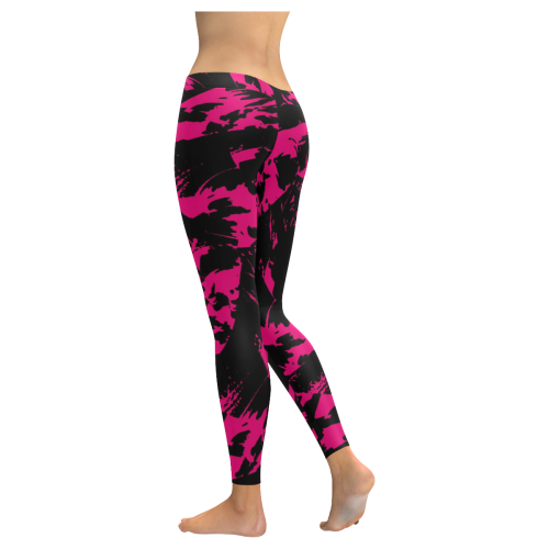 Pink and Black Paint Splatter Women's Low Rise Leggings (Invisible Stitch) (Model L05)