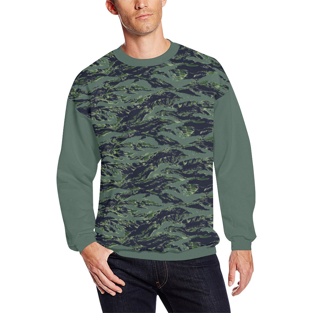 Jungle Tiger Stripe Green Camouflage  (Vest Style) Green Men's Oversized Fleece Crew Sweatshirt/Large Size(Model H18)