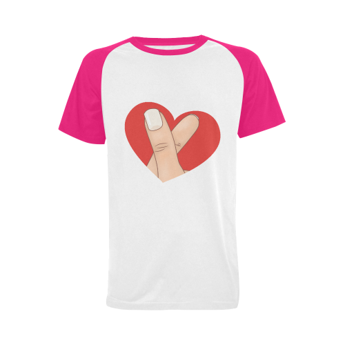 Red Heart Fingers / Pink Men's Raglan T-shirt Big Size (USA Size) (Model T11)