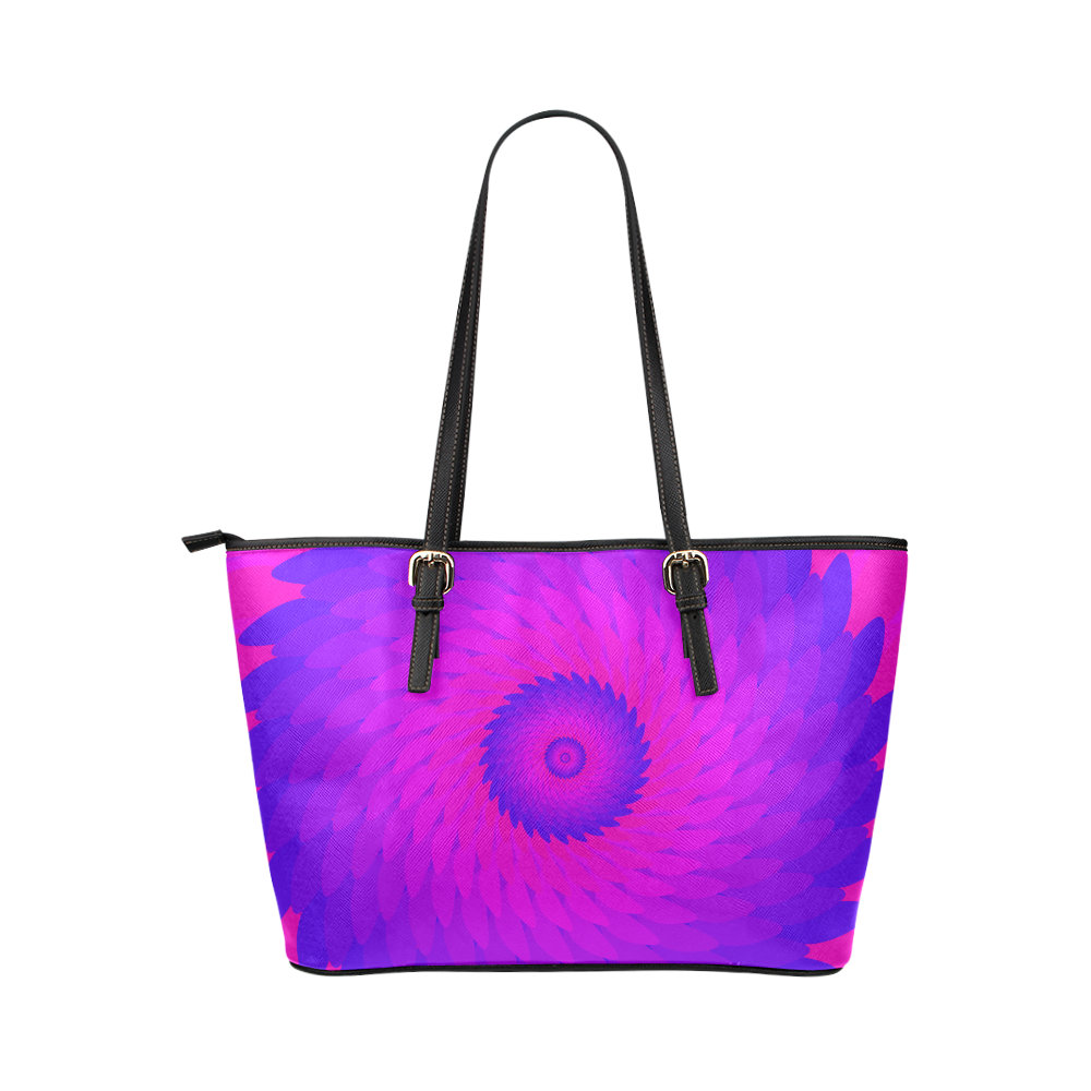 Blue pink oval Leather Tote Bag/Small (Model 1651)