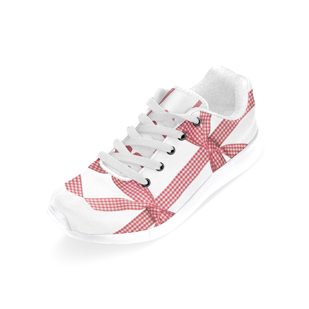 Red Gingham Christmas Bows Women's Running Shoes/Large Size (Model 020)