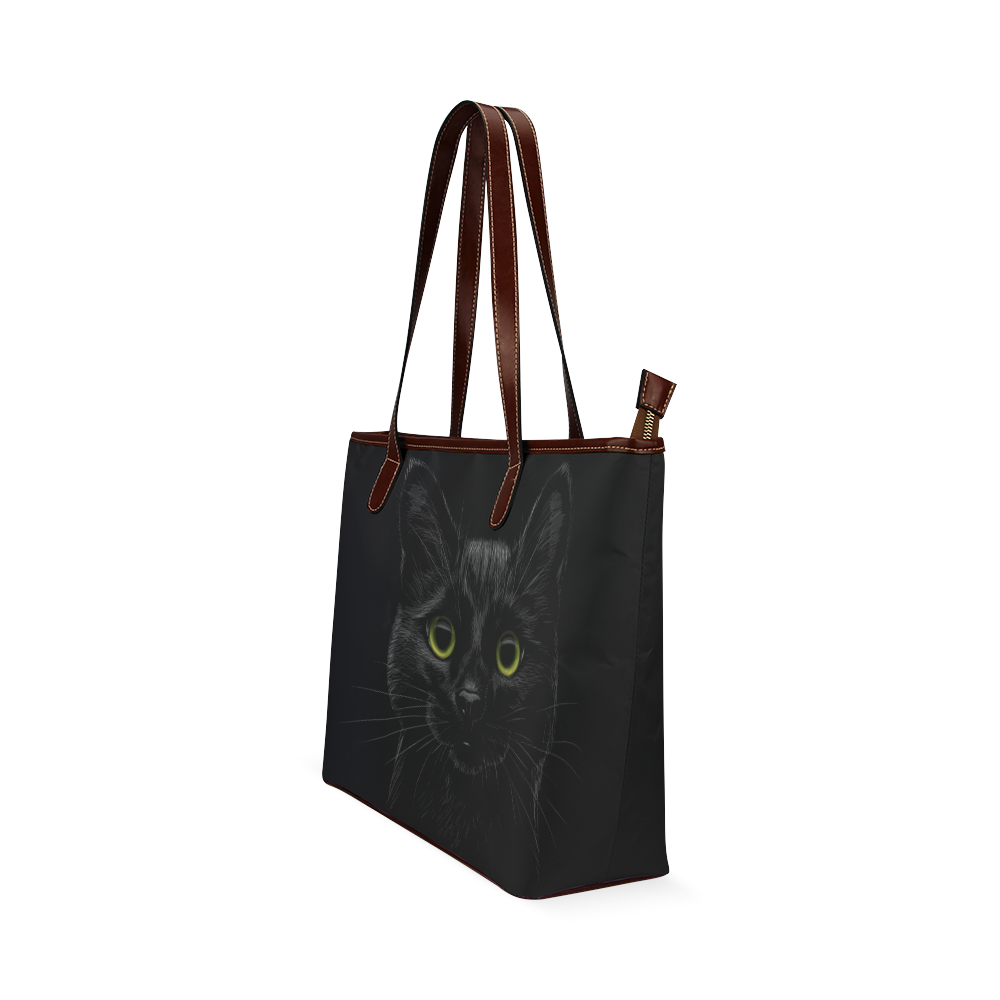 Black Cat Shoulder Tote Bag (Model 1646)