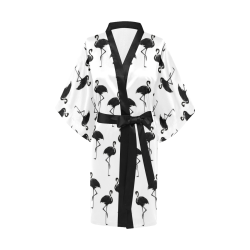 Flamingos Pattern Black and White Kimono Robe