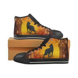 Wonderful black wolf in the night Women's Classic High Top Canvas Shoes (Model 017)