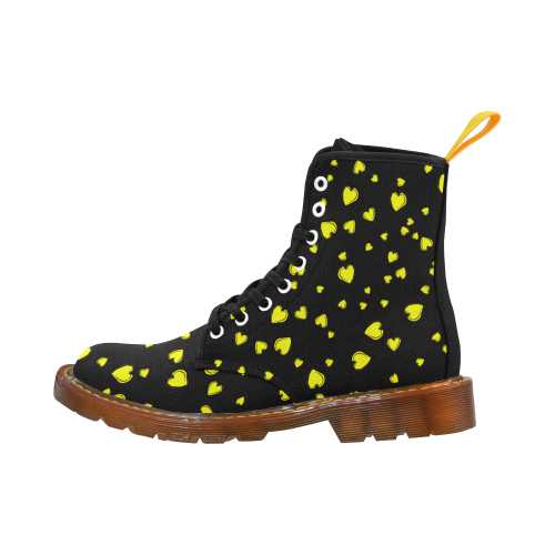 Yellow Hearts Floating on Black Martin Boots For Women Model 1203H