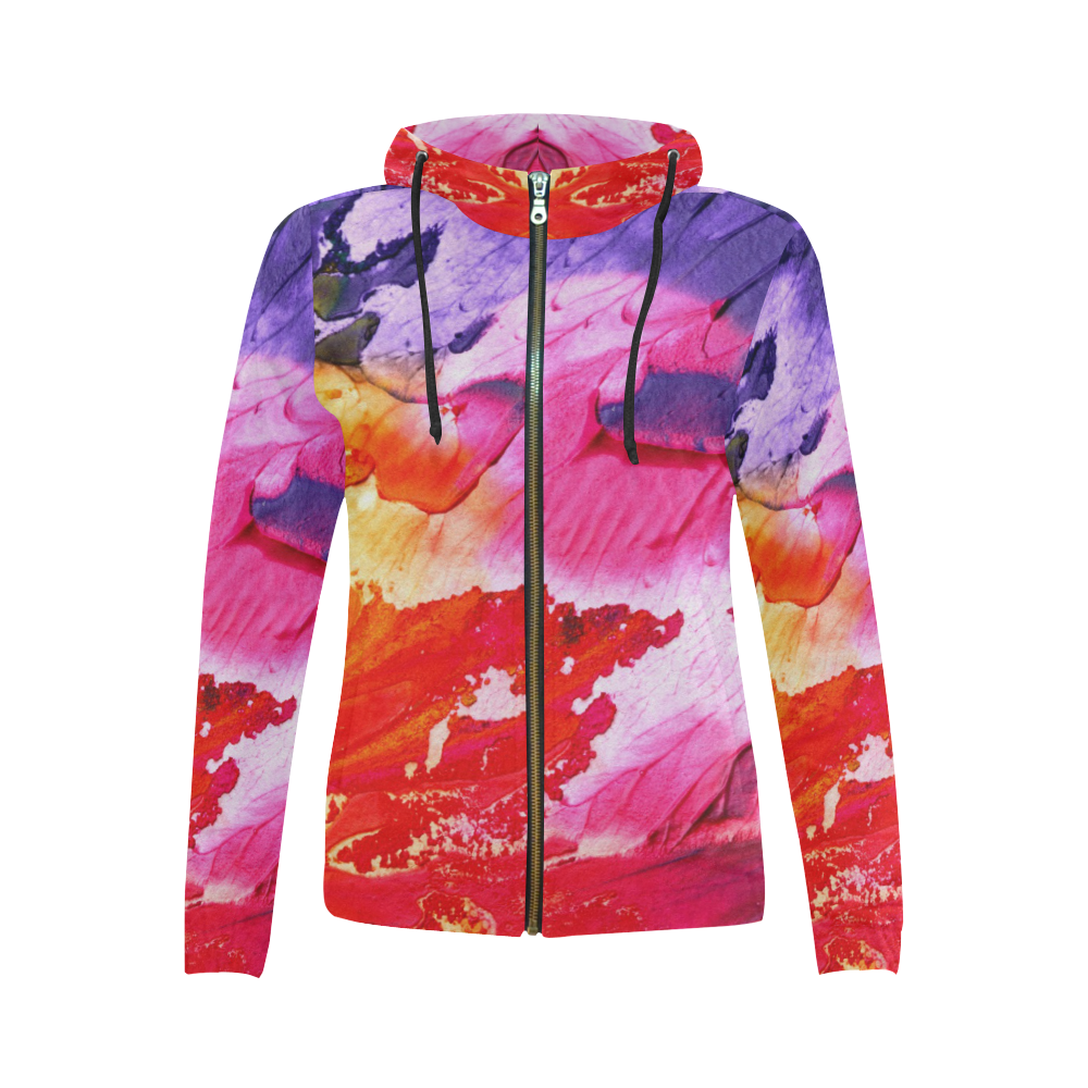 Red purple paint All Over Print Full Zip Hoodie for Women (Model H14)