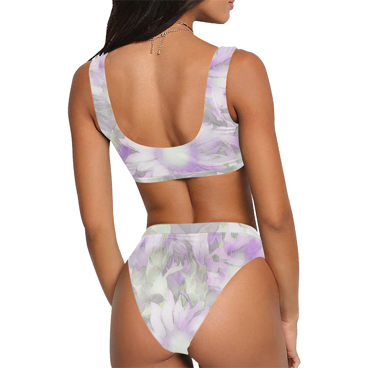 Romantic pastel floral,lilac by JamColors Sport Top & High-Waisted Bikini Swimsuit (Model S07)