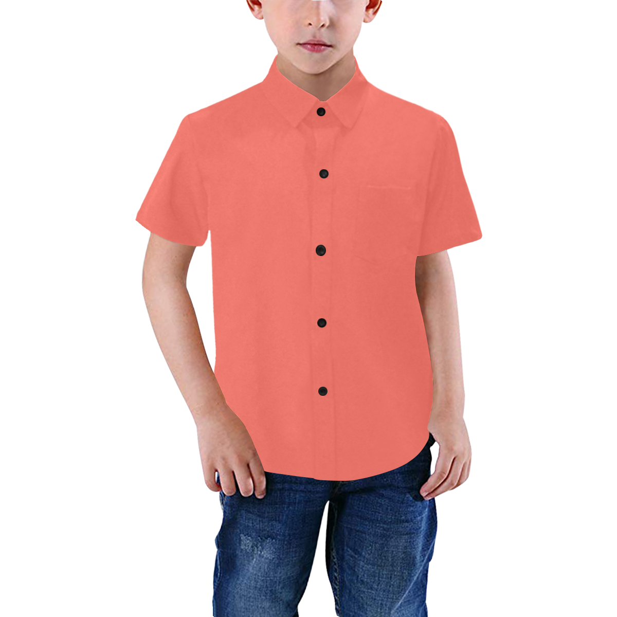 Color Solid Living Coral Boys' All Over Print Short Sleeve Shirt (Model T59)
