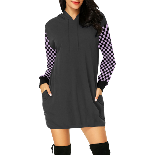 Violet Checkered Plaid All Over Print Hoodie Mini Dress (Model H27)