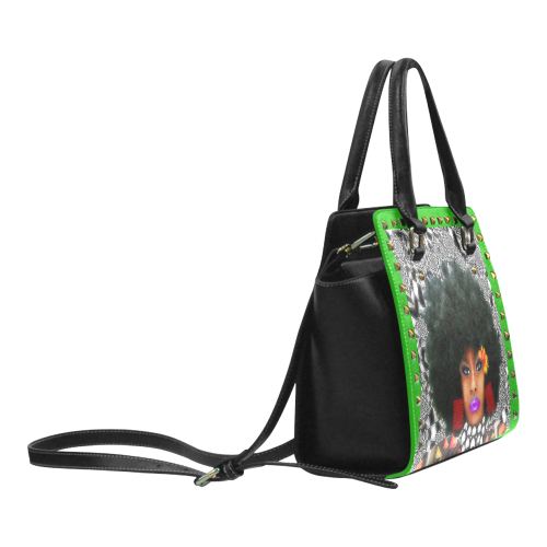 FUEL UP STU PURS GREEN Rivet Shoulder Handbag (Model 1645)