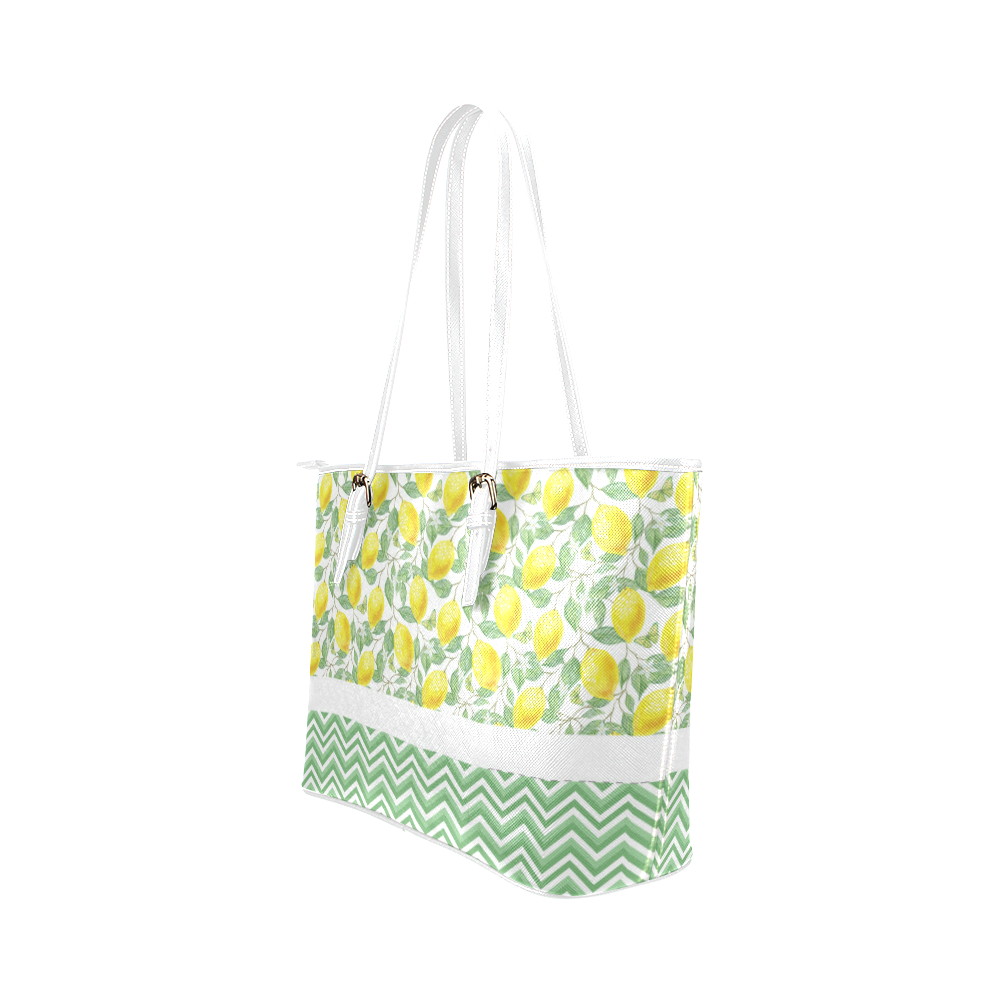 Lemons With Chevron Leather Tote Bag/Small (Model 1651)