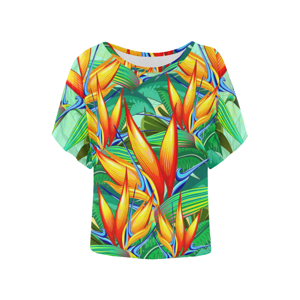 Bird of Paradise Flower Exotic Nature Women's Batwing-Sleeved Blouse T shirt (Model T44)