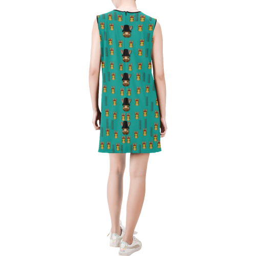 Happy rabbits in the green free grass Sleeveless Round Neck Shift Dress (Model D51)