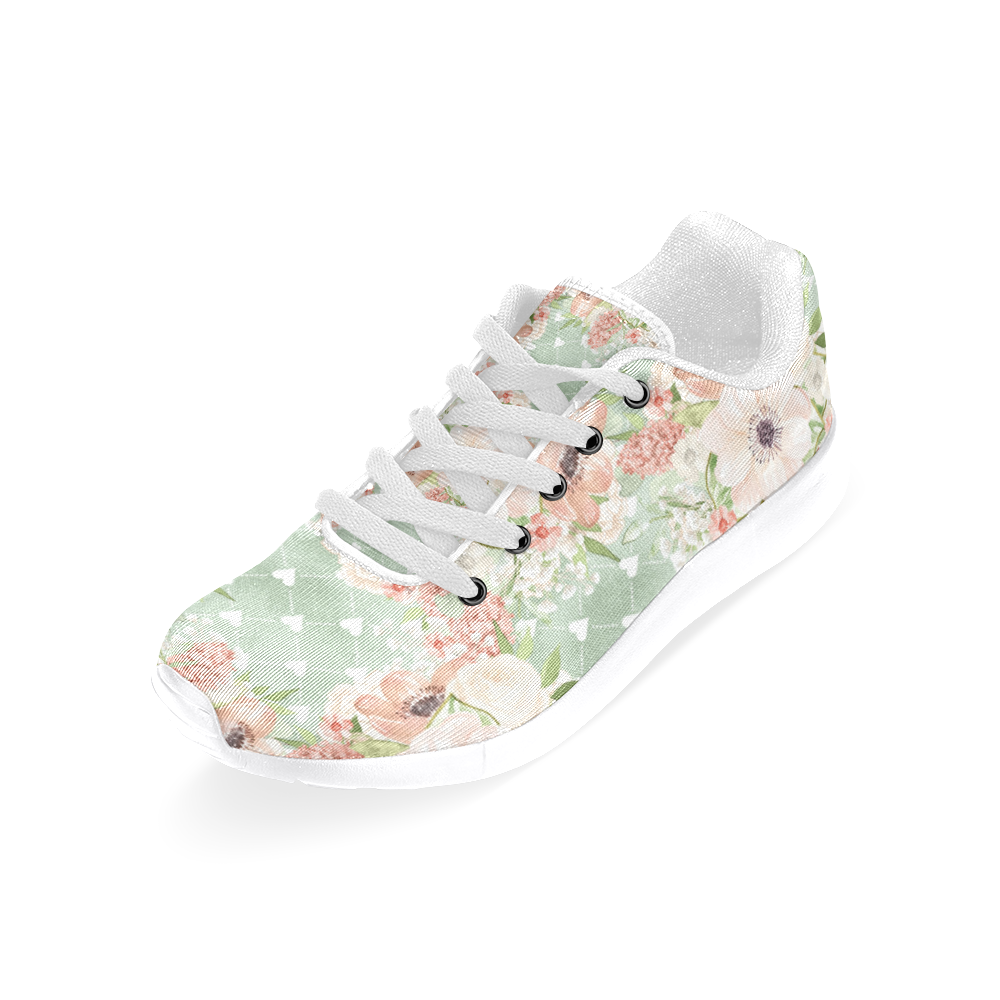 Greenery Shoes, Watercolor Flowers Women’s Running Shoes (Model 020)
