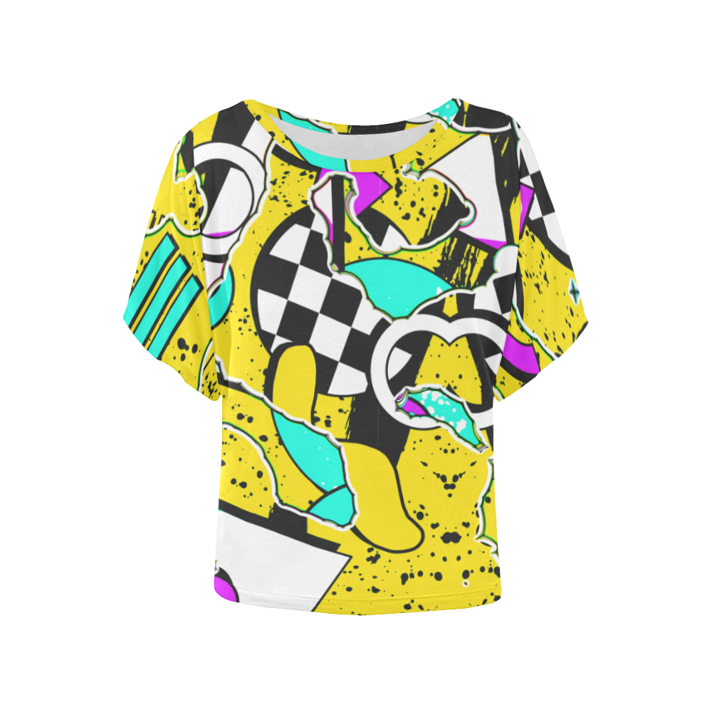 Shapes on a yellow background Women's Batwing-Sleeved Blouse T shirt (Model T44)
